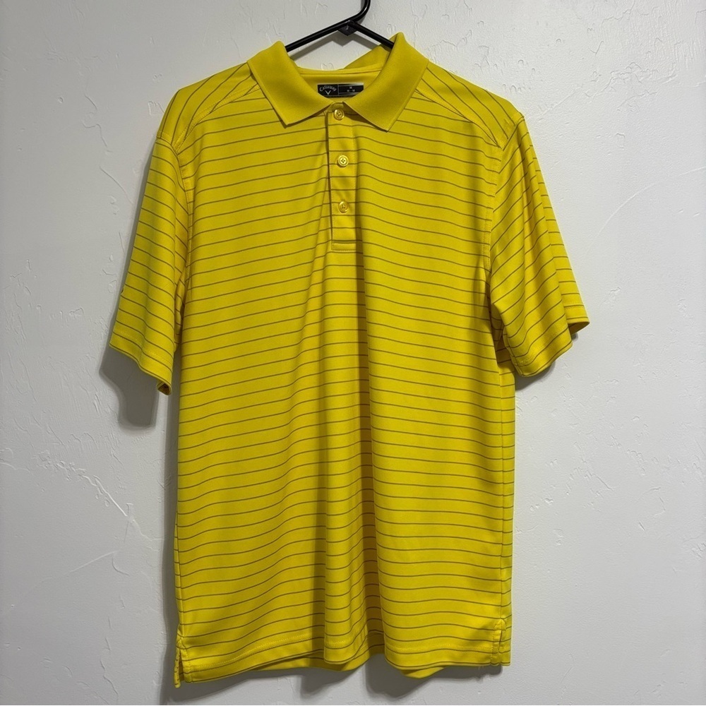 Callaway Men's Medium Golf Polo Short Sleeve Shirt Yellow Stripes